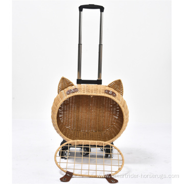 Luxury Dog Pet Travel Carrier Bag Case Rattan Wicker On Wheels Stroller Trolley Cat Travel Carrier Suitcase